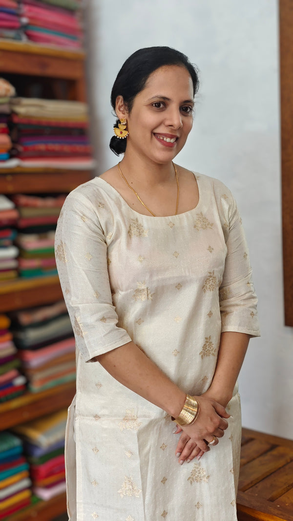 Cream gold Tissue Kurti