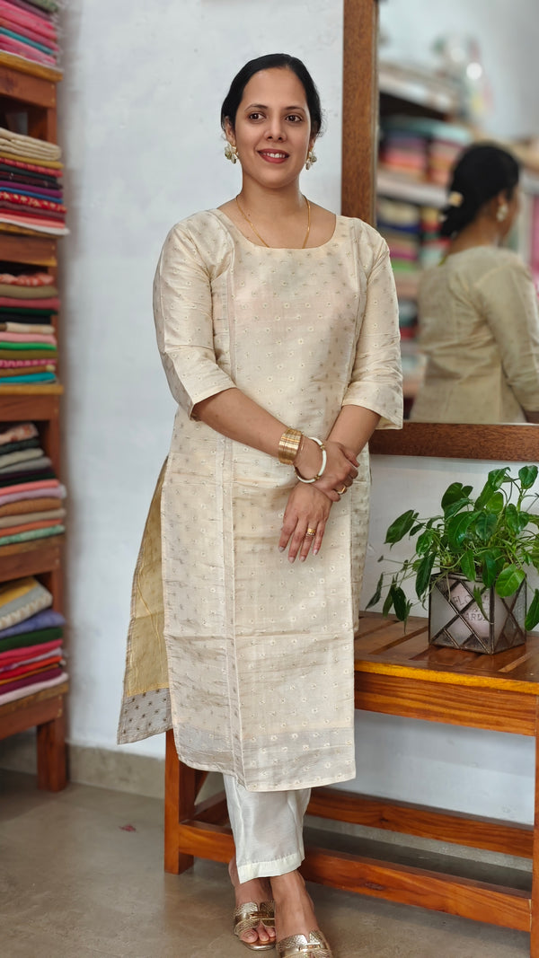 Beige and Gold Tissue Kurti