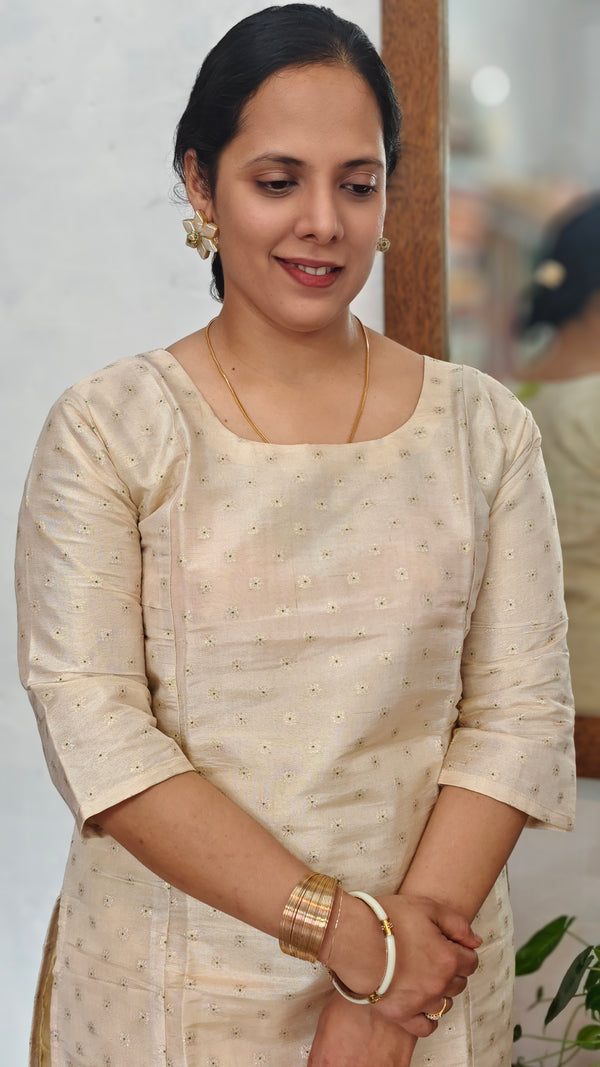 Beige and Gold Tissue Kurti