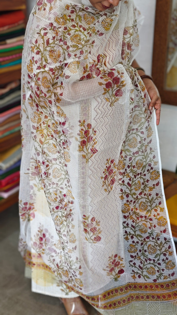 Mustard and Pink Cotton Suit with Kota Doria Dupatta - CNA8