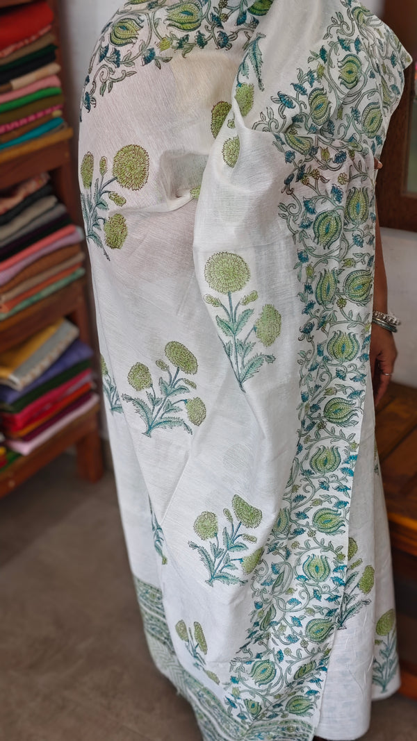 Off white and Green Linen Suit