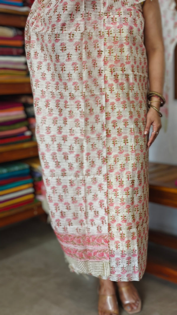 Off white and Pink Super net kota suit