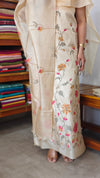 Cream Tussar Silk Suit with Cross Stitch Embroidery - 9410
