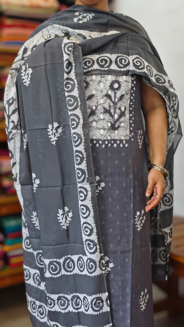 Grey Batik Printed Cotton Suit