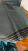 Blue Block Printed Lined Noil Tussar Silk Saree - TQN2