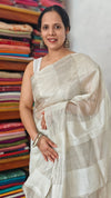 Ivory and Silver Tissue Silk Saree - 2M83