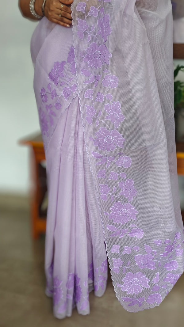 Lavender Net Kota Saree with Applique Work - EP25
