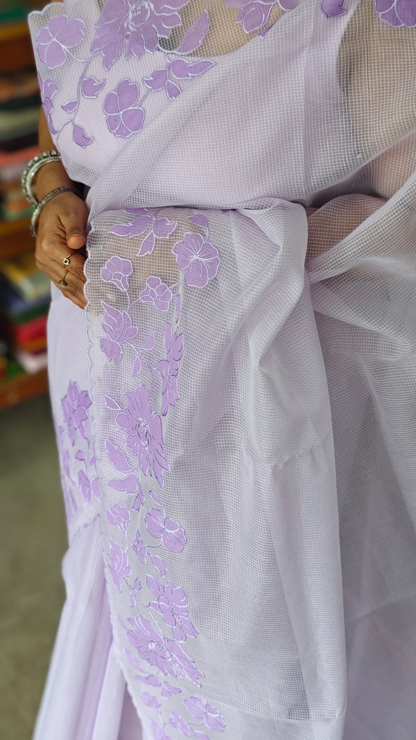 Lavender Net Kota Saree with Applique Work - EP25