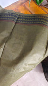 Mocha Brown Block Printed Lined Noil Tussar Silk Saree - TQN2
