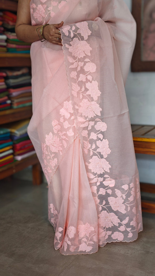 Peach Net Kota Saree with Applique Work - EP25