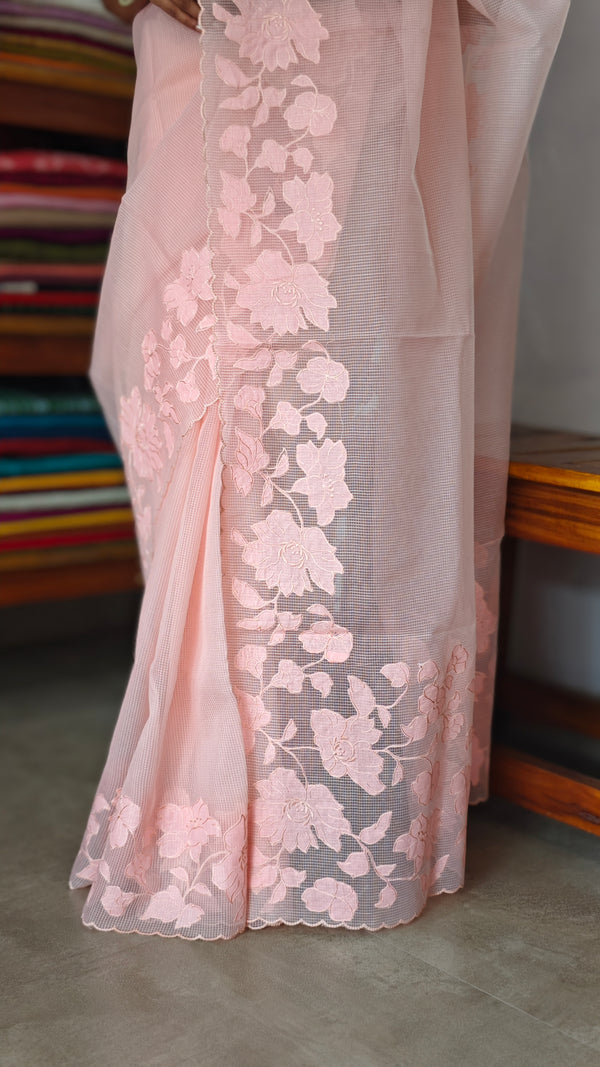 Peach Net Kota Saree with Applique Work - EP25