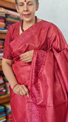 Maroon desi tussar silk saree with cross stitch embroidery - GY349