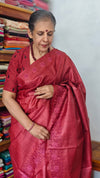 Maroon desi tussar silk saree with cross stitch embroidery - GY349