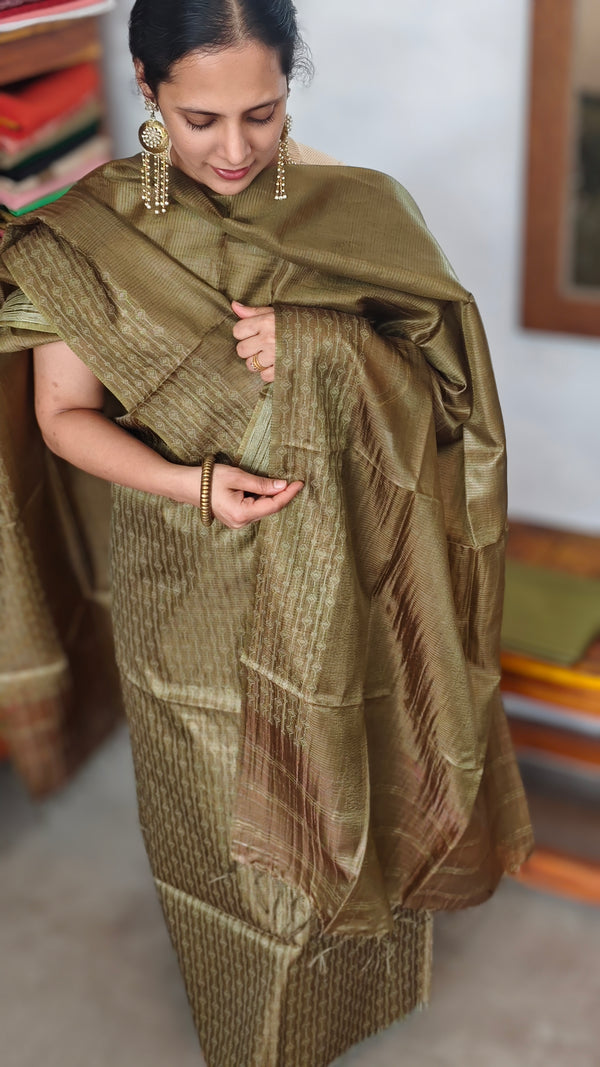 Olive Green Noel Tussar Silk Suit - MNT4