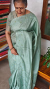 Sea Green embroidered Tussar Silk Saree