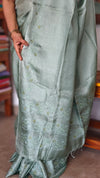 Sea Green embroidered Tussar Silk Saree
