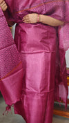 Hot Pink Printed Tussar Silk Suit - PTS25