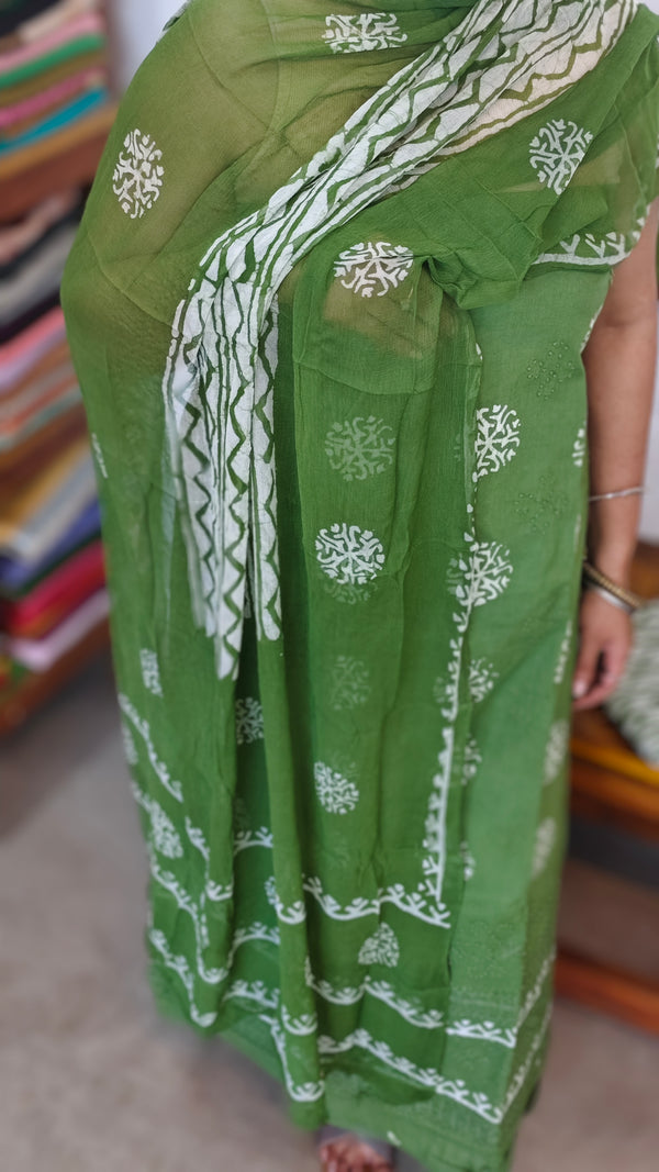 Green Batik Printed Cotton Suit - 2