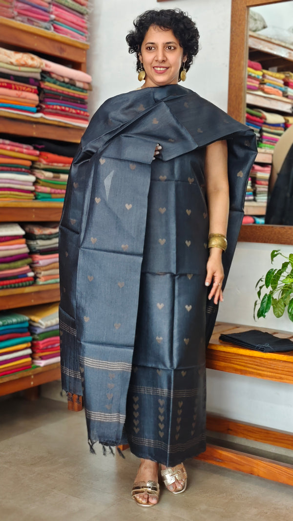 Deep Navy Blue Tussar Silk Suit - PT18