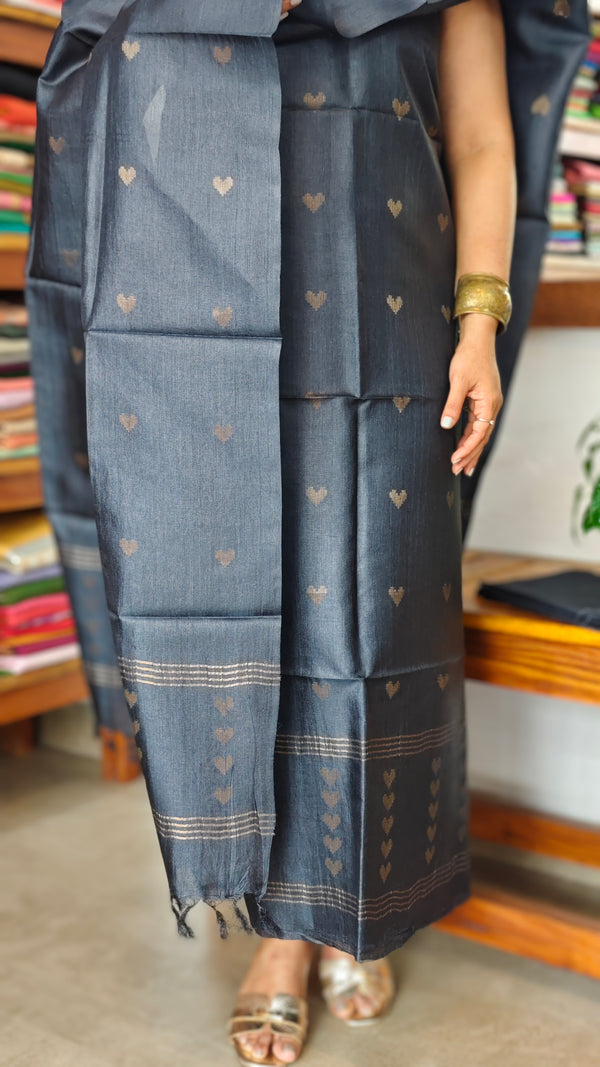 Deep Navy Blue Tussar Silk Suit - PT18