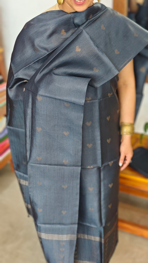 Deep Navy Blue Tussar Silk Suit - PT18