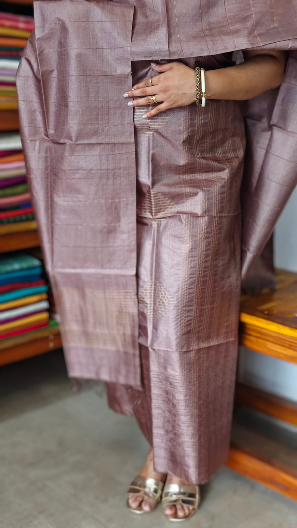Muted Mauve Woven Tussar Silk Suit - BCE3