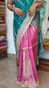 Pink and Teal Shibori Printed Kota Silk Saree - KTS3