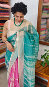 Pink and Teal Shibori Printed Kota Silk Saree - KTS3