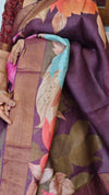 Wine Shade Floral Printed Tussar Silk saree