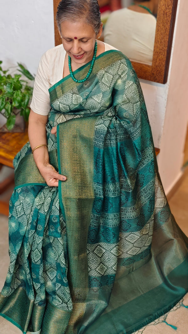 Peacock Green Chanderi Banarasi Saree