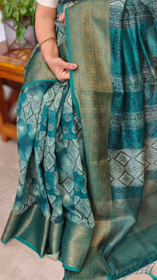 Peacock Green Chanderi Banarasi Saree