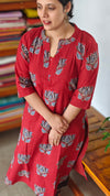 Dark Red Printed Cotton Kurti