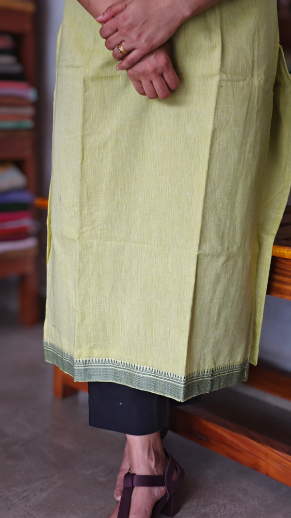 Lime Yellow and Green Cotton Kurti
