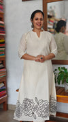 Off White and black cotton A-line Kurti
