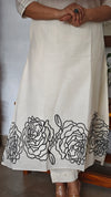 Off White and black cotton A-line Kurti