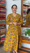 Mustard Floral Printed Anarkali Dress