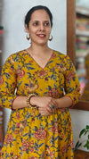Mustard Floral Printed Anarkali Dress