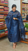 Navy Blue Printed Tussar Silk Suit - PTS25