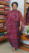 Dark Mauve Printed Tussar Silk Suit - PTS25