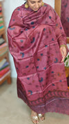 Dark Mauve Printed Tussar Silk Suit - PTS25