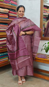 Onion Pink Printed Tussar Silk Suit - PTS25