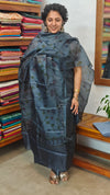 Bluish Grey Printed Tussar Silk Suit - PTS25