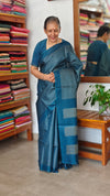 Classic Blue Semi Tussar Silk Saree - TF51