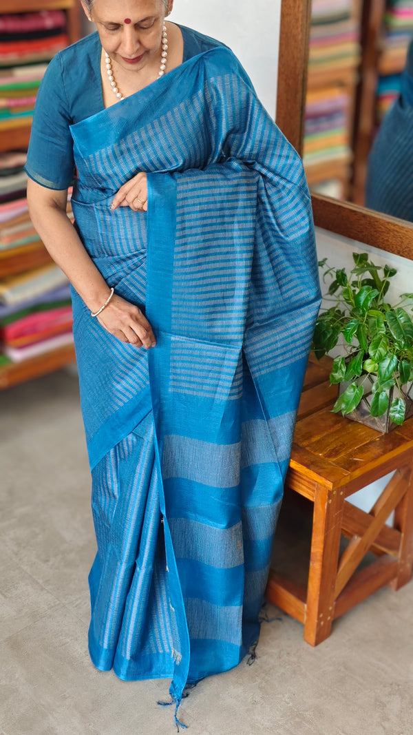 Azure Blue Semi Tussar Silk Saree - TF51
