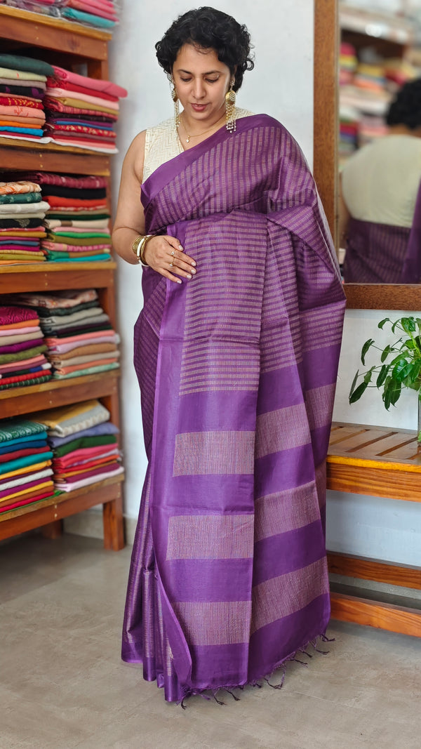 Wine Purple Semi Tussar Silk Saree - TF51