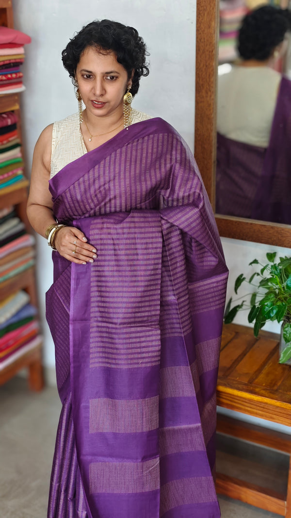 Wine Purple Semi Tussar Silk Saree - TF51