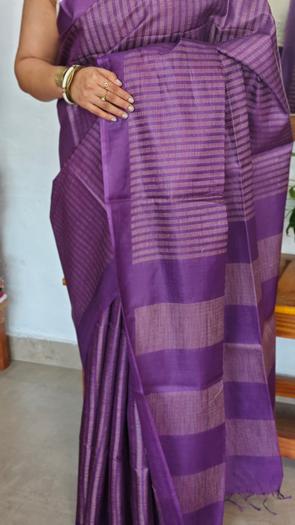 Wine Purple Semi Tussar Silk Saree - TF51
