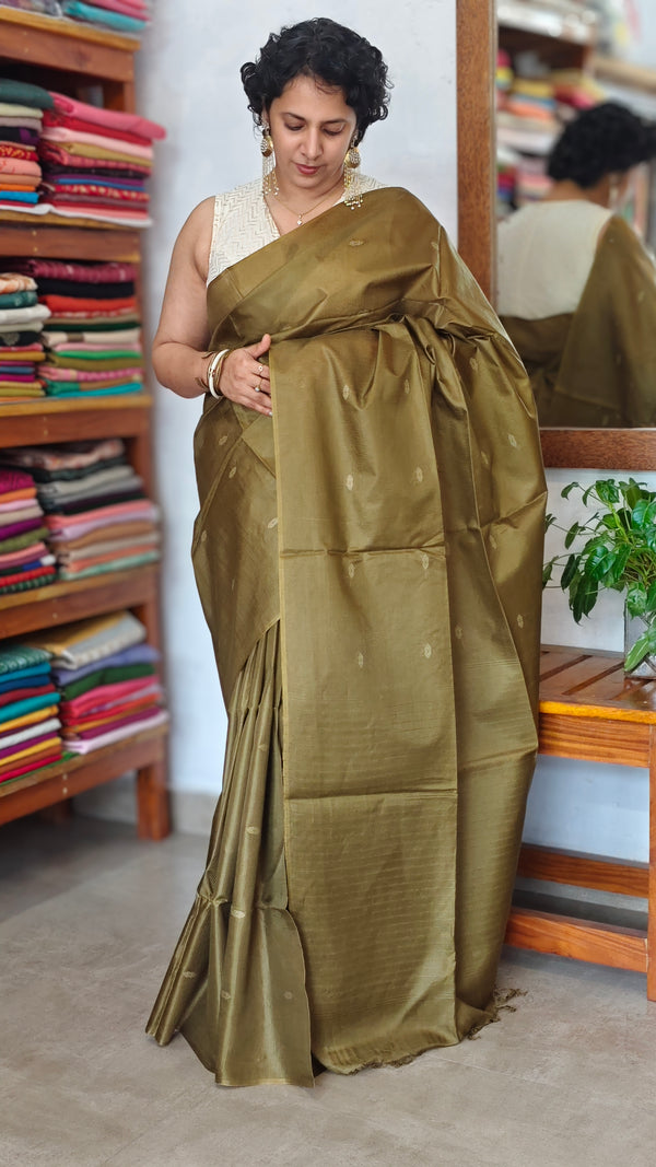 Olive Green Semi Tussar Silk Saree - TF51