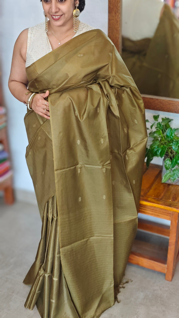 Olive Green Semi Tussar Silk Saree - TF51