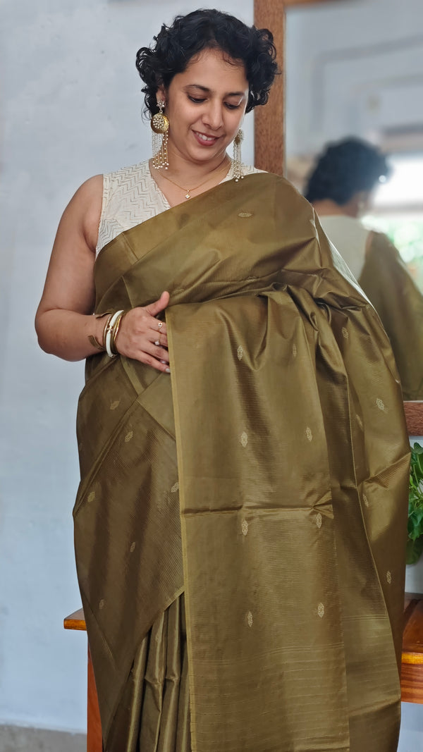 Olive Green Semi Tussar Silk Saree - TF51